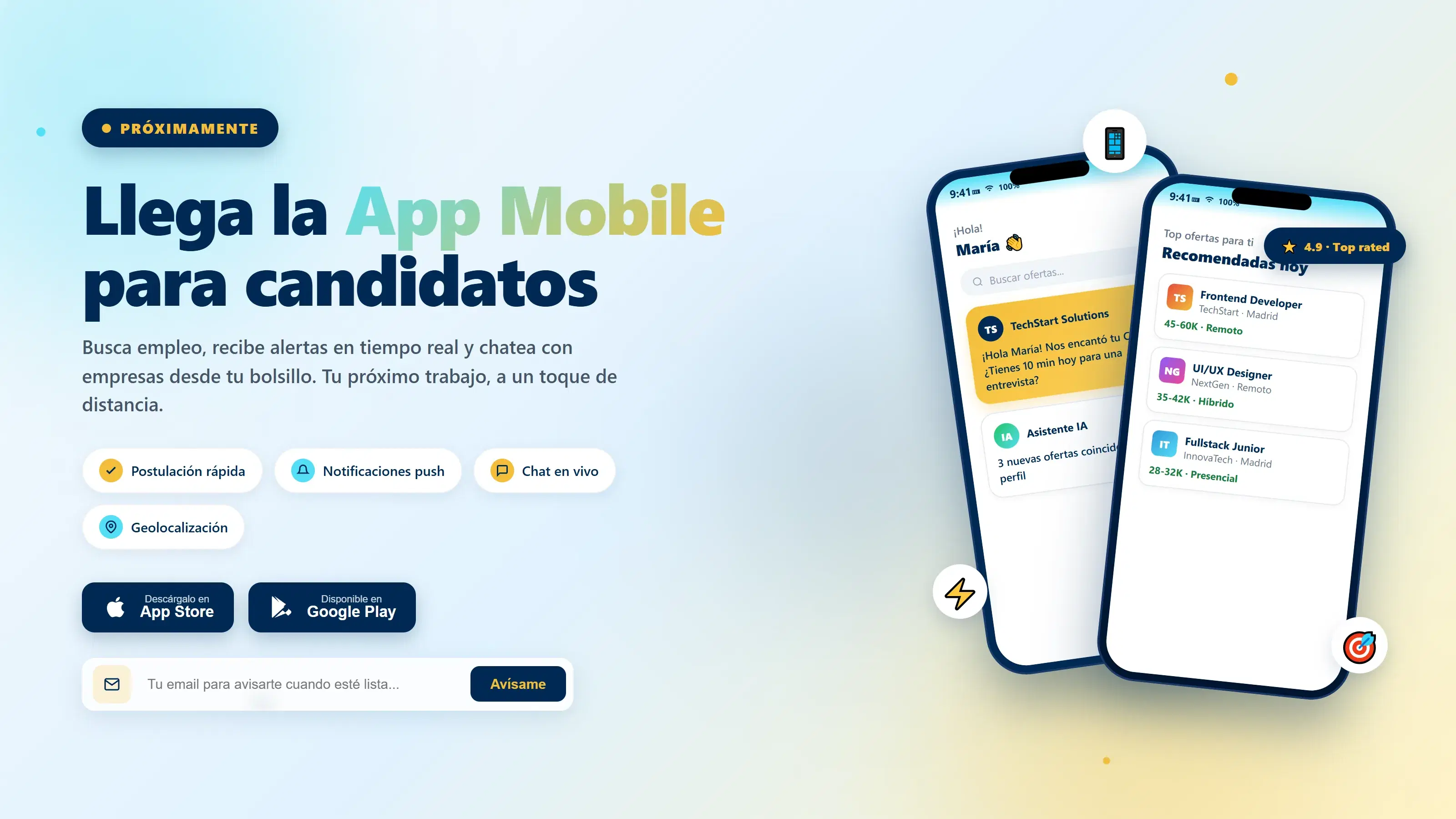 Próximamente App Mobile para candidatos